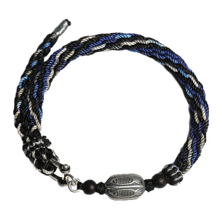 Braccialetto con treccia a nodo con pesce koi in argento sterling 925 Buddha Stones Wealth Reincarnation