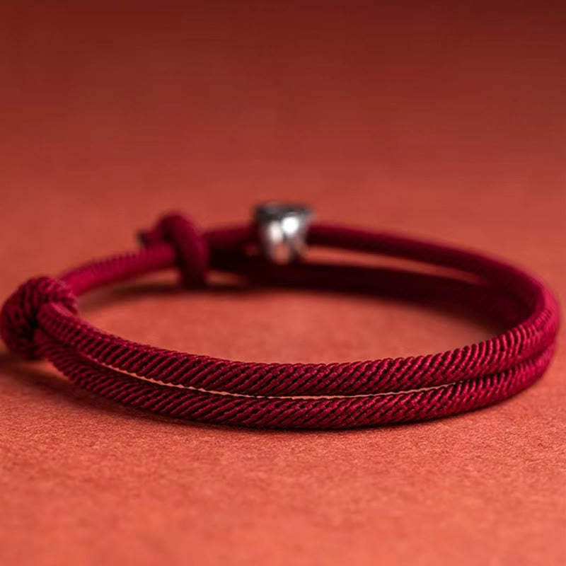 Bracciale intrecciato fatto a mano con carattere Fu in argento sterling 925 Buddha Stones