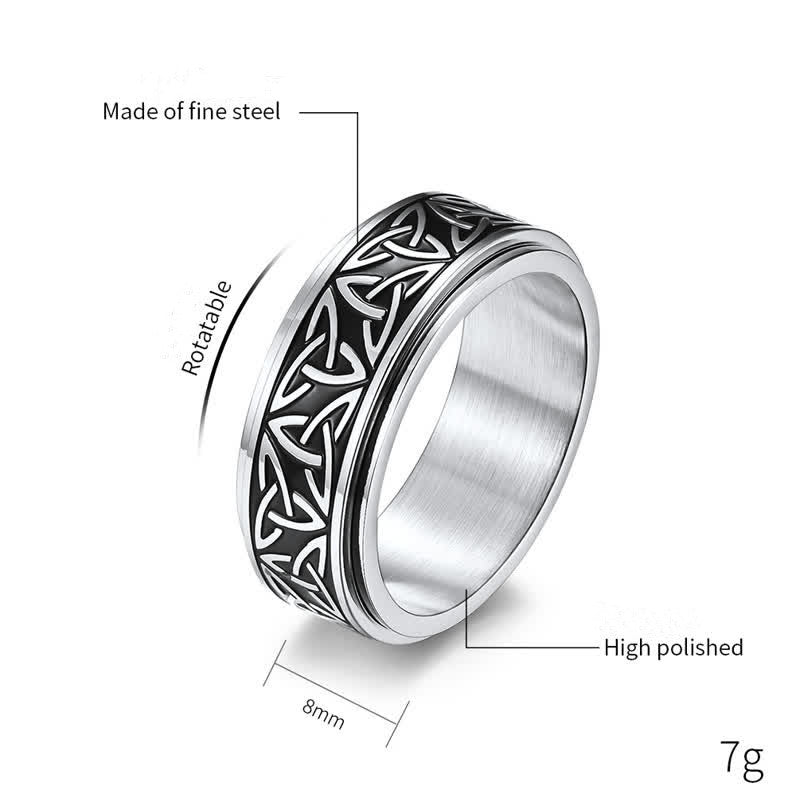 Anello girevole calmo in acciaio al titanio con nodo triangolare in Buddha Stones