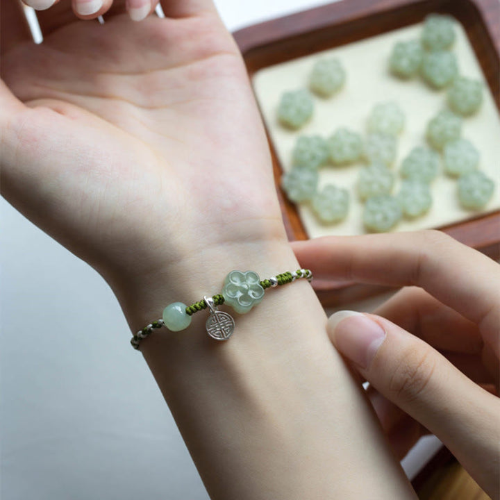 Braccialetto intrecciato con fiori di prugna fatti a mano in giada, fortuna e prosperità, Buddha Stones