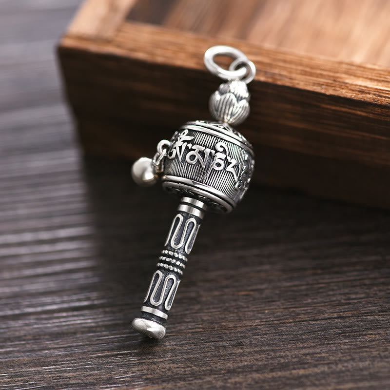 Buddha Stones Tibetano Om Mani Padme Hum Ruota di Preghiera Loto Saggezza Collana Girevole Pendente - image 3