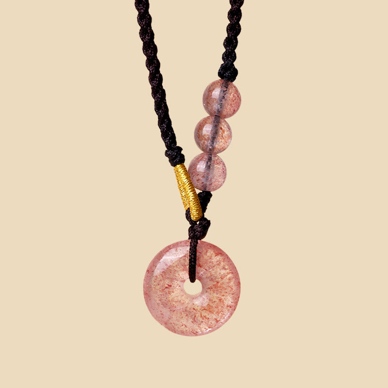 Buddha Stones Quarzo fragola Calcedonio Fibbia della pace Collana pendente curativa