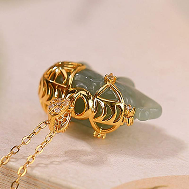 Collana con ciondolo a forma di elefante in argento sterling 925 con Buddha Stones e giada, benedizione e fortuna