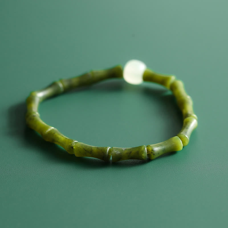 Bracciale Buddha Stones Green Bamboo Jade Pattern Luck Abundance