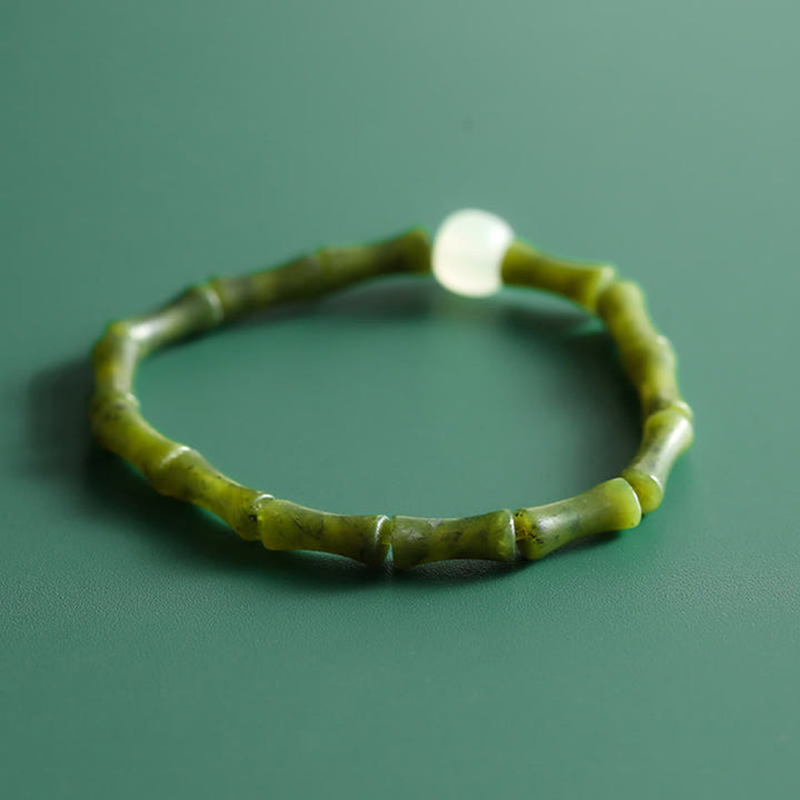 Bracciale Buddha Stones Green Bamboo Jade Pattern Luck Abundance