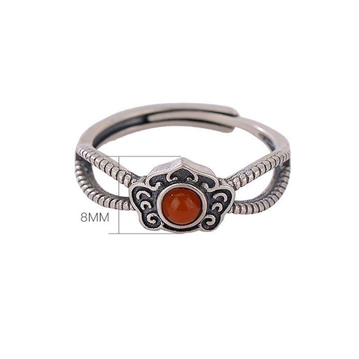 Anello di pensiero logico con perline di agata rossa in argento sterling 925 Buddha Stones