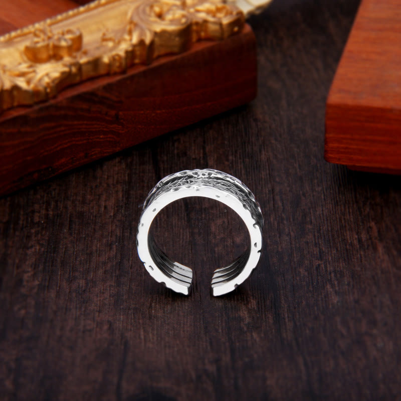 Anello regolabile con design a forma di fiore della dinastia Tang in argento sterling 925 Buddha Stones
