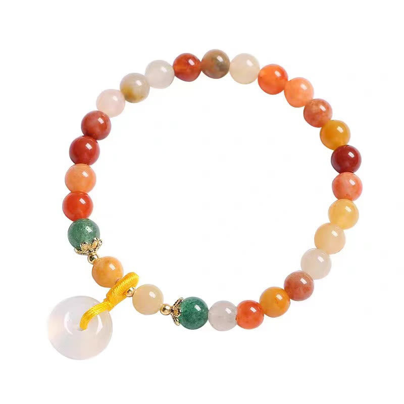 Bracciale Buddha Stones placcato oro 14K, giada di seta dorata colorata, fibbia della pace, ricchezza