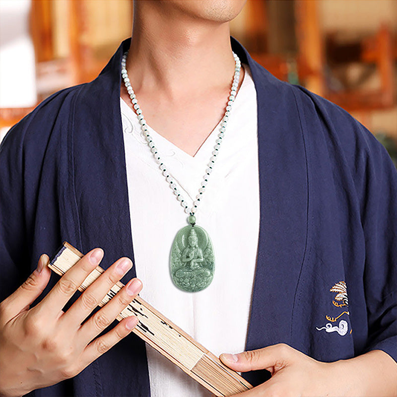 Collana con ciondolo Buddha Stones Natural Jade Avalokitesvara Amuleto Ricchezza - image 4