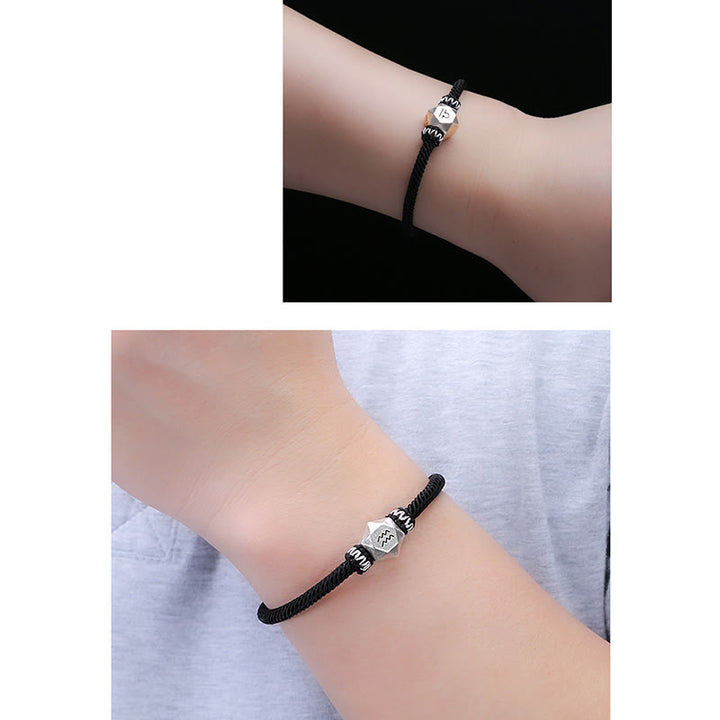 Braccialetto di corda fatto a mano con protezione delle 12 costellazioni dello zodiaco in argento sterling 999 Buddha Stones