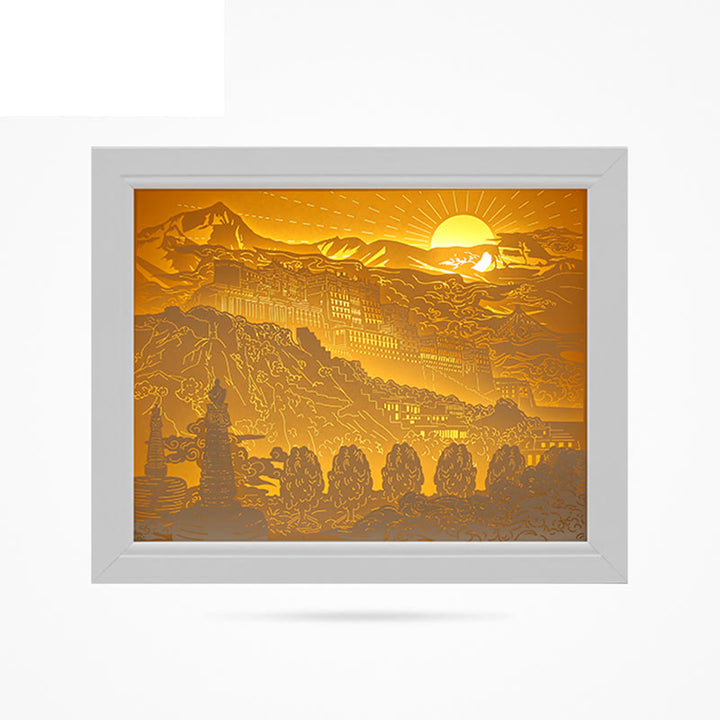 Lampada da tavolo a LED creativa con luci notturne in carta intagliata a LED del palazzo del Potala del Tibet