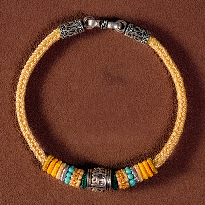Bracciale intrecciato in argento sterling 925 fatto a mano con Buddha Stones, tibetano Om Mani Padme Hum, purezza
