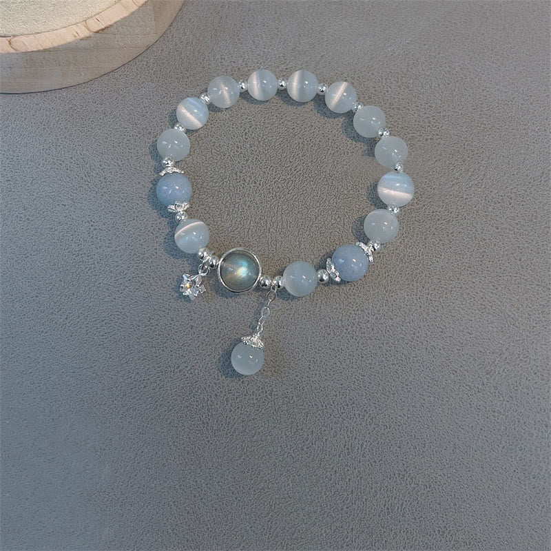 Braccialetto di supporto con ciondolo a forma di stella a forma di farfalla, pietra di luna e occhio di gatto Buddha Stones