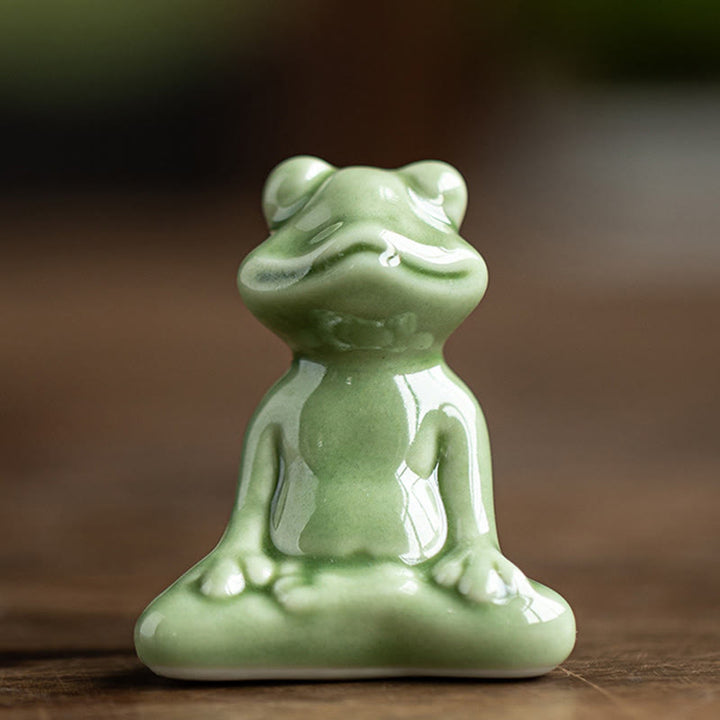 Buddha Stones Mini Piccolo Meditazione Loto Riposo Rana Ceramica Ricchezza Fortuna Casa Tè Animale Domestico Figurina Decorazione