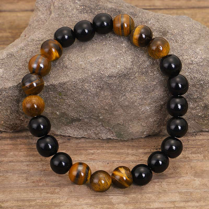 Collana di protezione con occhio di tigre in onice nero tibetano Buddha Stones Mala Set