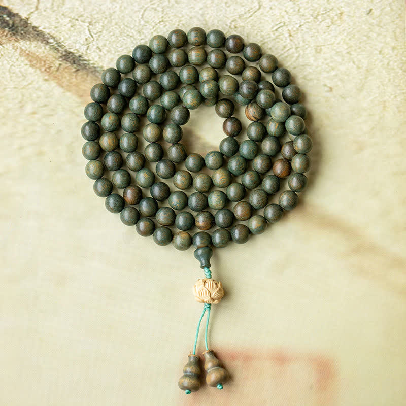 Braccialetto positivo Buddha Stones 108 Mala Beads Sandalo verde Bosso Lotus