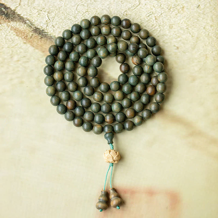 Braccialetto positivo Buddha Stones 108 Mala Beads Sandalo verde Bosso Lotus