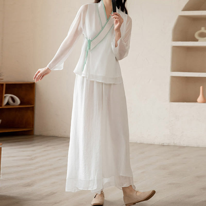 Buddha Stones Retro Preghiera Zen Meditazione Spirituale Pratica Chiffon Abbigliamento Donna Set