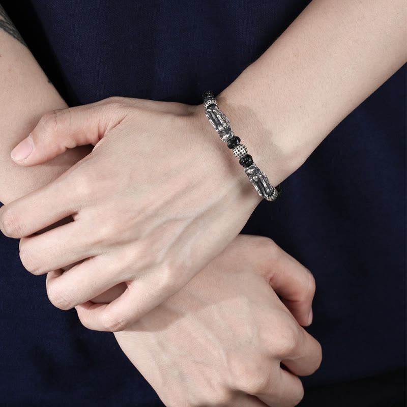Bracciale intrecciato fatto a mano con doppio drago in argento sterling 999 Buddha Stones
