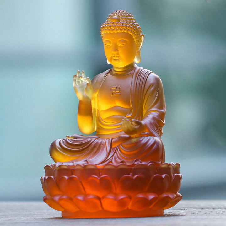 Buddha Stones fatte a mano Buddha Sakyamuni Liuli Cristallo Pezzo d'arte Statua della compassione Casa Ufficio Offerta Decorazione