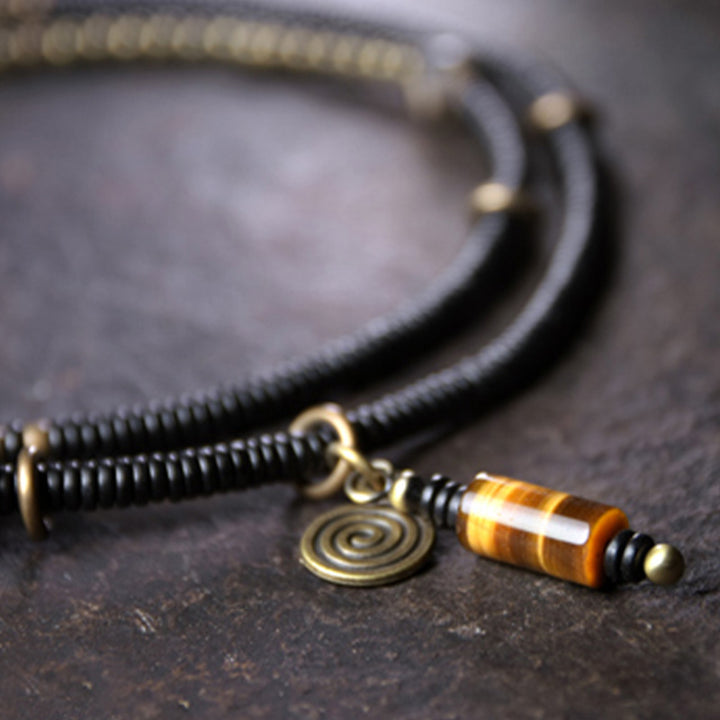 Buddha Stones Legno di ebano Perline Dzi Rame Pace Coppia Bracciale Collana Pendente