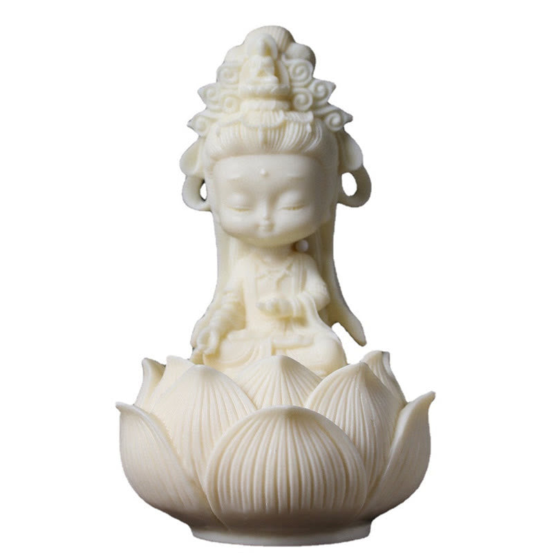 Buddha Stones Mini Avorio Frutta Kwan Yin Avalokitesvara Loto Ricchezza Decorazione Scrivania