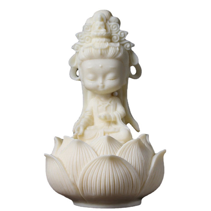 Buddha Stones Mini Avorio Frutta Kwan Yin Avalokitesvara Loto Ricchezza Decorazione Scrivania