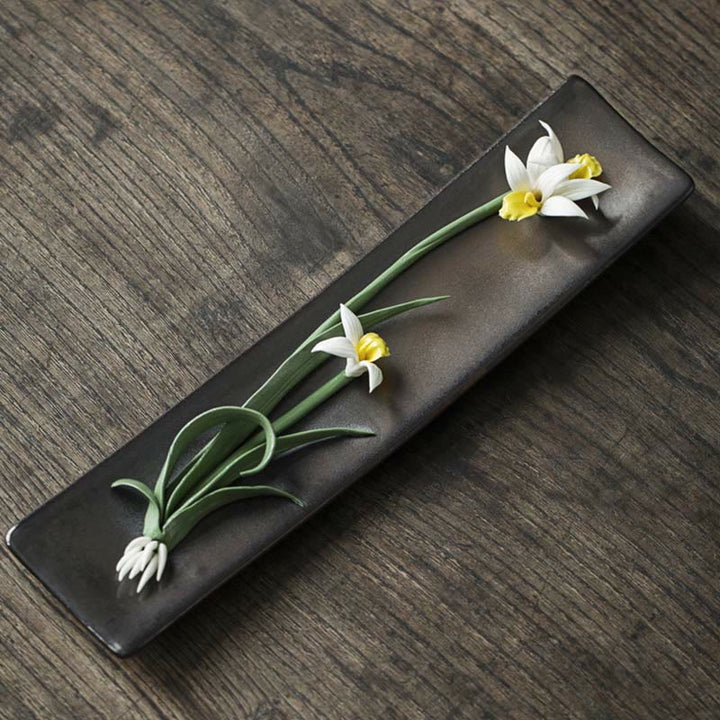 Buddha Stones Lotus Peonia Rosa Fiore Ceramica Bruciatore di Incenso Spirituale