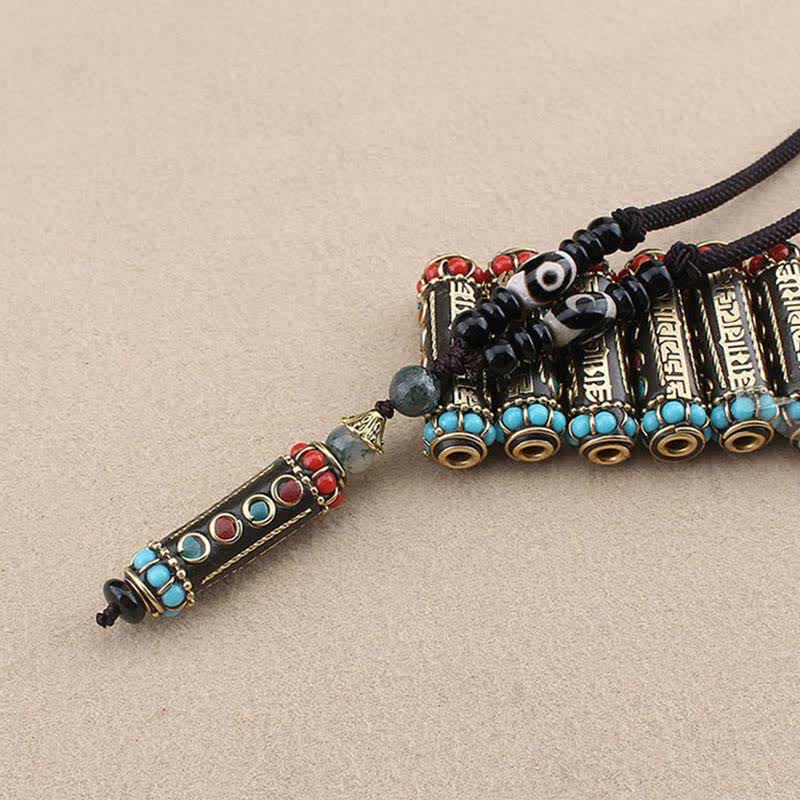 Ciondolo per collana in legno di wenge con Buddha Stones tibetano Om Mani Padme Hum Dzi - image 11