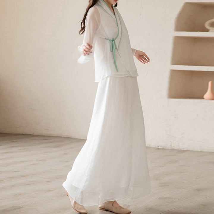 Buddha Stones Retro Preghiera Zen Meditazione Spirituale Pratica Chiffon Abbigliamento Donna Set