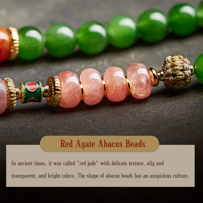 Buddha Stones 108 Mala Beads Ciano Giada Agata Rossa Braccialetto della Fortuna del Buddha che Ride