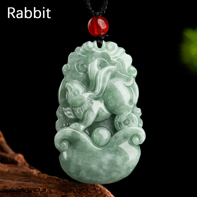 Buddha Stones Giada verde naturale 12 Zodiaco cinese Fortuna Prosperità Collana pendente - Coniglio - image 13