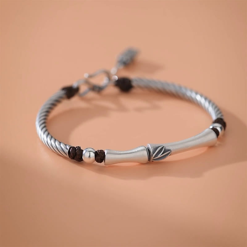 Bracciale Buddha Stones 999 Sterling Silver Bamboo Pattern Cicada Luck Wealth