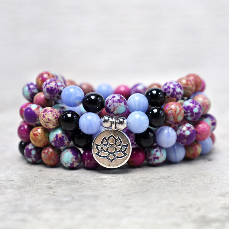 Buddha Stones naturali viola Miano vera pietra di loto Mala