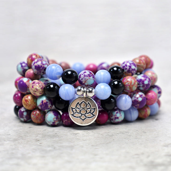 Buddha Stones naturali viola Miano vera pietra di loto Mala