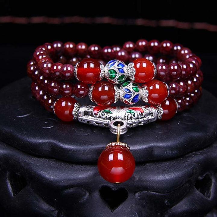 Buddha Stones Granato naturale Agata rossa Benedizione Guarigione Bracciale Collana Pendente