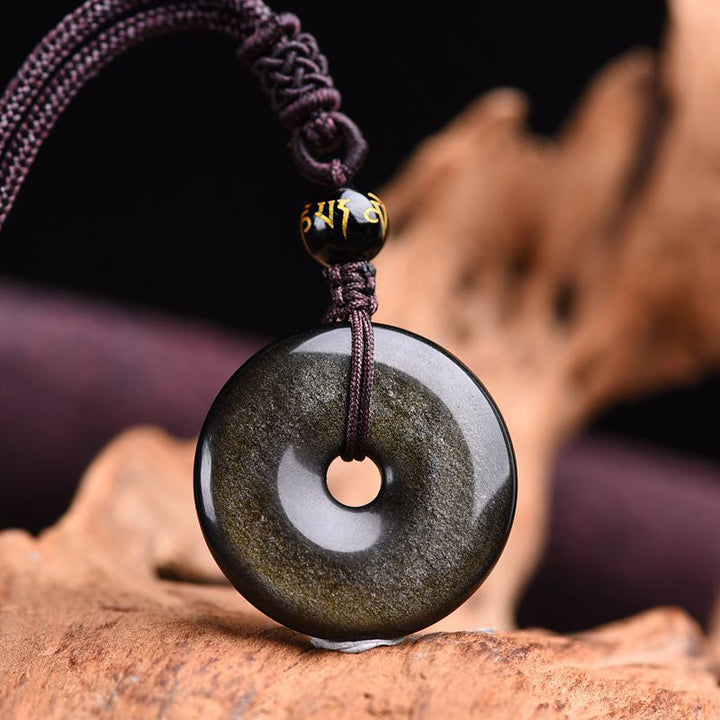 Collana di protezione in ossidiana tibetana Buddha Stones