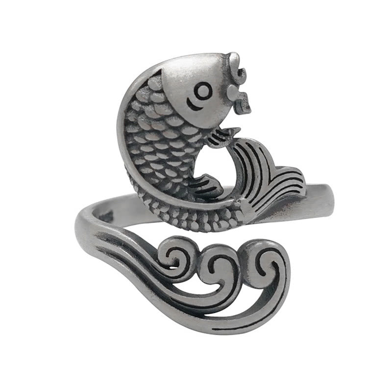 Buddha Stones 925 Sterling Silver Koi Fish Water Ripple Luck Wealth