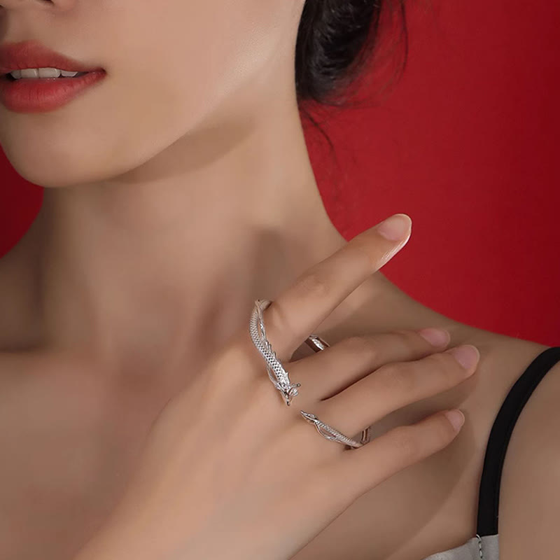 Bracciale rigido in metallo con design dell'anno del drago in argento sterling 925 Buddha Stones