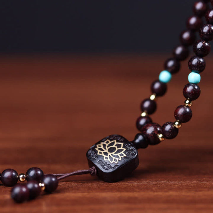 Buddha Stones 108 Mala Beads Tibetano Piccola Foglia Sandalo Rosso Braccialetto di Equilibrio di Loto