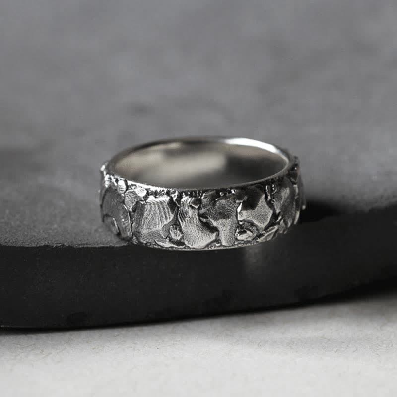 Anello in rame con motivo a roccia Buddha Stones e benedizione della fortuna