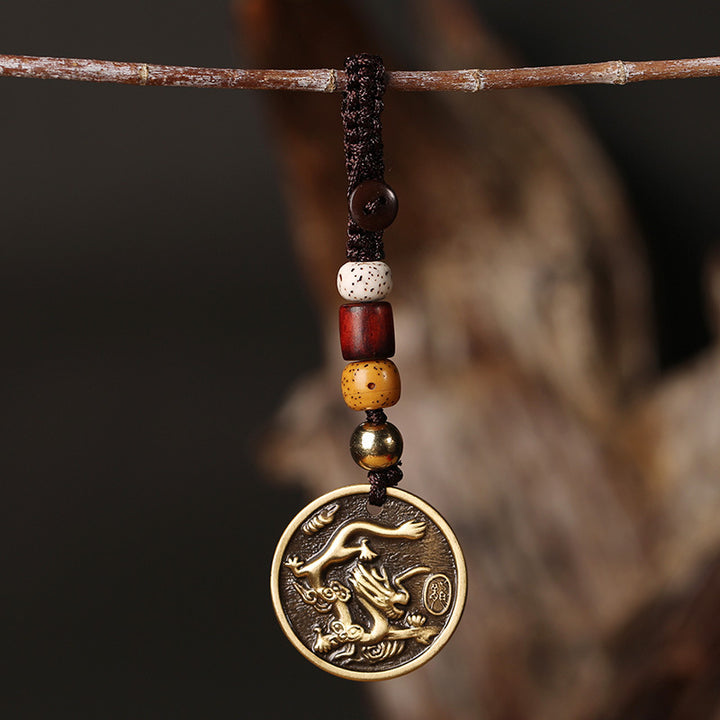 Portachiavi con decorazione in rame con zodiaco cinese e fortuna