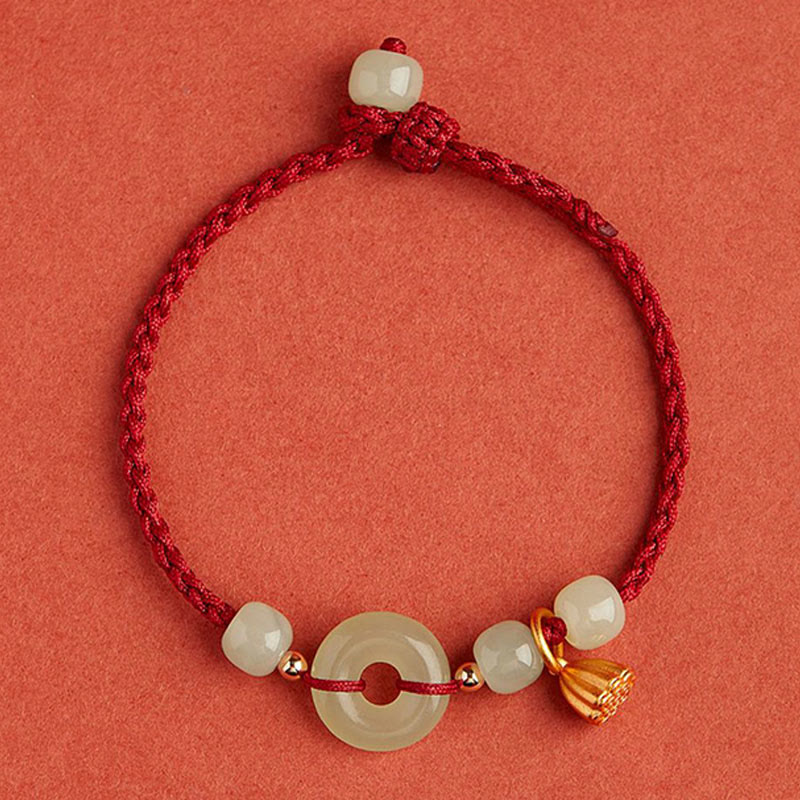 Braccialetto con corda Buddha Stones Round Peace Buckle Jade Lotus Happiness Abbondanza Ricchezza