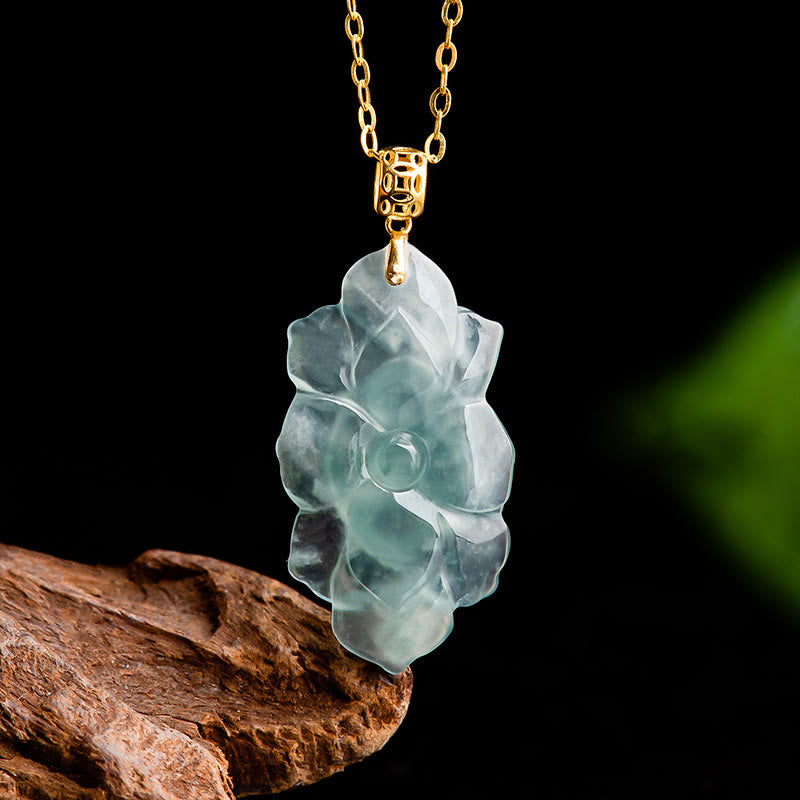 Collana con ciondolo della prosperità con motivo a loto in giada naturale in oro 18 carati Buddha Stones - image 5