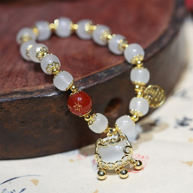 Braccialetto di benedizione con ciondolo a forma di lucchetto cinese con mulino a vento Buddha Stones Fu Character