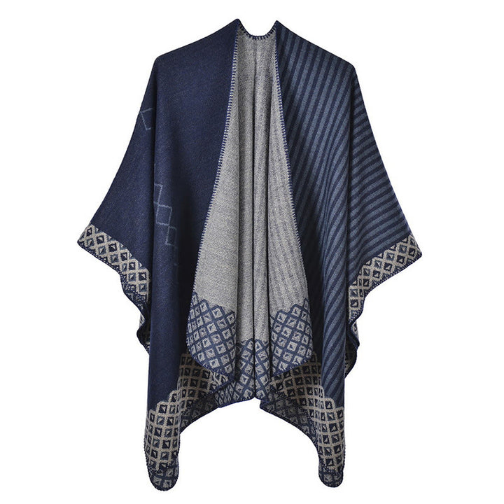 Buddha Stones tibetano con motivo a rombi a righe, sciarpa calda e morbida invernale - Blu navy grigio - image 23