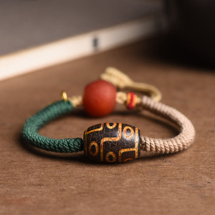 Braccialetto di corda della ricchezza con perline Dzi a nove occhi tibetane fatte a mano Buddha Stones