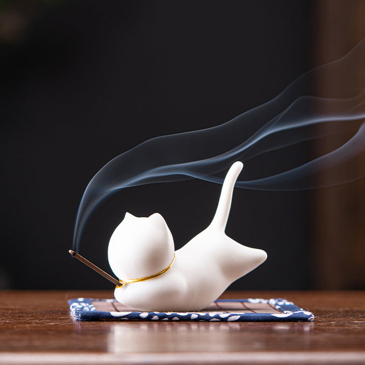 Decorazione per bruciatore di incenso in ceramica con gatto e panda, per benedizione