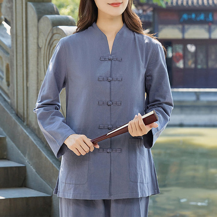 Buddha Stones Spirituale Zen Pratica Yoga Meditazione Preghiera Uniforme Cotone Lino Abbigliamento Donna Set - Blu - US18, UK/AU22, EU50 (6XL) - image 8