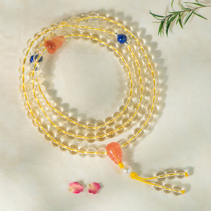 Buddha Stones 108 Mala Beads 925 Sterling Silver Natural Citrine Red Agate White Jade Braccialetto con ciondolo della prosperità
